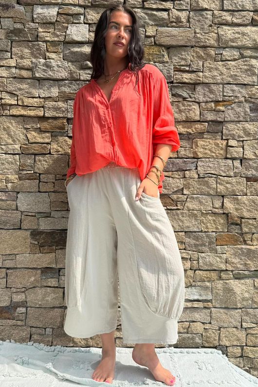 Shayle Indian Cotton Smock Shirt Watermelon